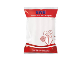 PALITO BWB PARA PIRULITO MEDIO BRANCO 100UNIDADES