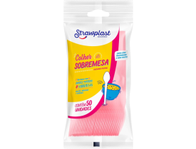 COLHER SOBREMESA ROSA 50 UNIDADES STRAWPLAST