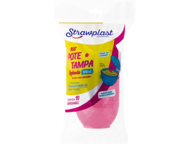 KIT POTE COM TAMPA 100ML ROSA 10 UNIDADES STRAWPLAST