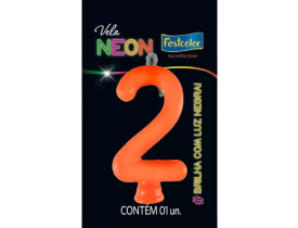 VELA NEON LARANJA NUMERO 2 FESTCOLOR