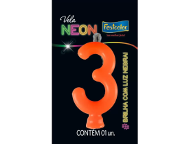 VELA NEON LARANJA NÚMERO 3 FESTCOLOR