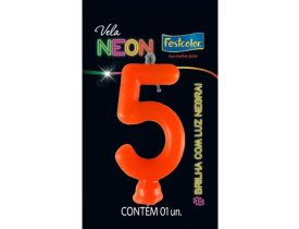 VELA NEON LARANJA NÚERO 5 FESTCOLOR