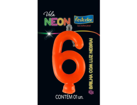 VELA NEON LARANJA NÚMERO 6 FESTCOLOR