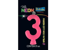 VELA NEON PINK NÚMERO 3 FESTCOLOR