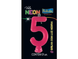 VELA NEON PINK NÚMERO 5 FESTCOLOR