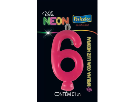 VELA NEON PINK NÚMERO 6  FESTCOLOR